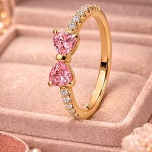 NEW Elegant Gold and Pink Bow Ring Size 7